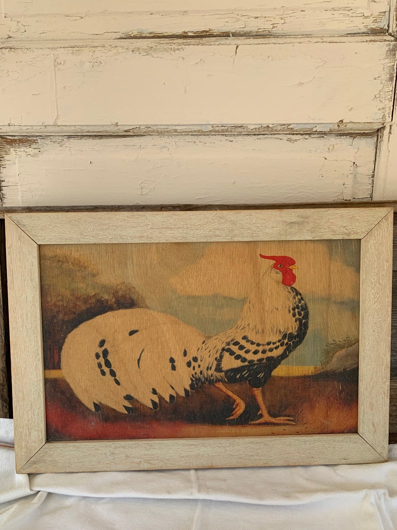 Vintage Rustic Farmhouse Kitchen Framed French Rooster Painted Etsy