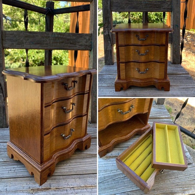 Beautiful Vintage Small Wood Table Top 3 Drawer Dresser Chest Etsy
