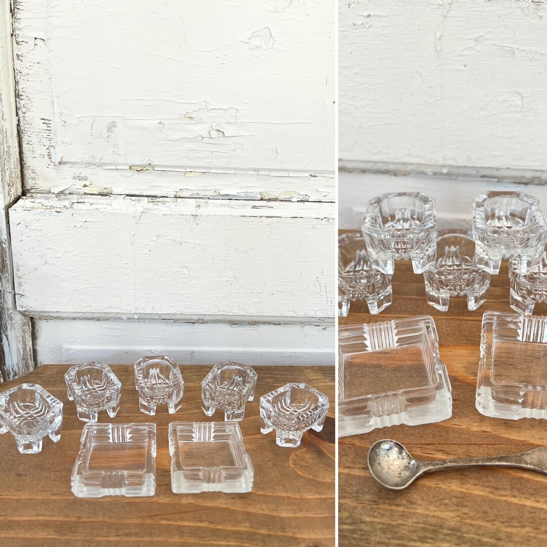 Mixed LOT of 7 Vintage Cut Crystal Salt Cellars and a Silver Etsy