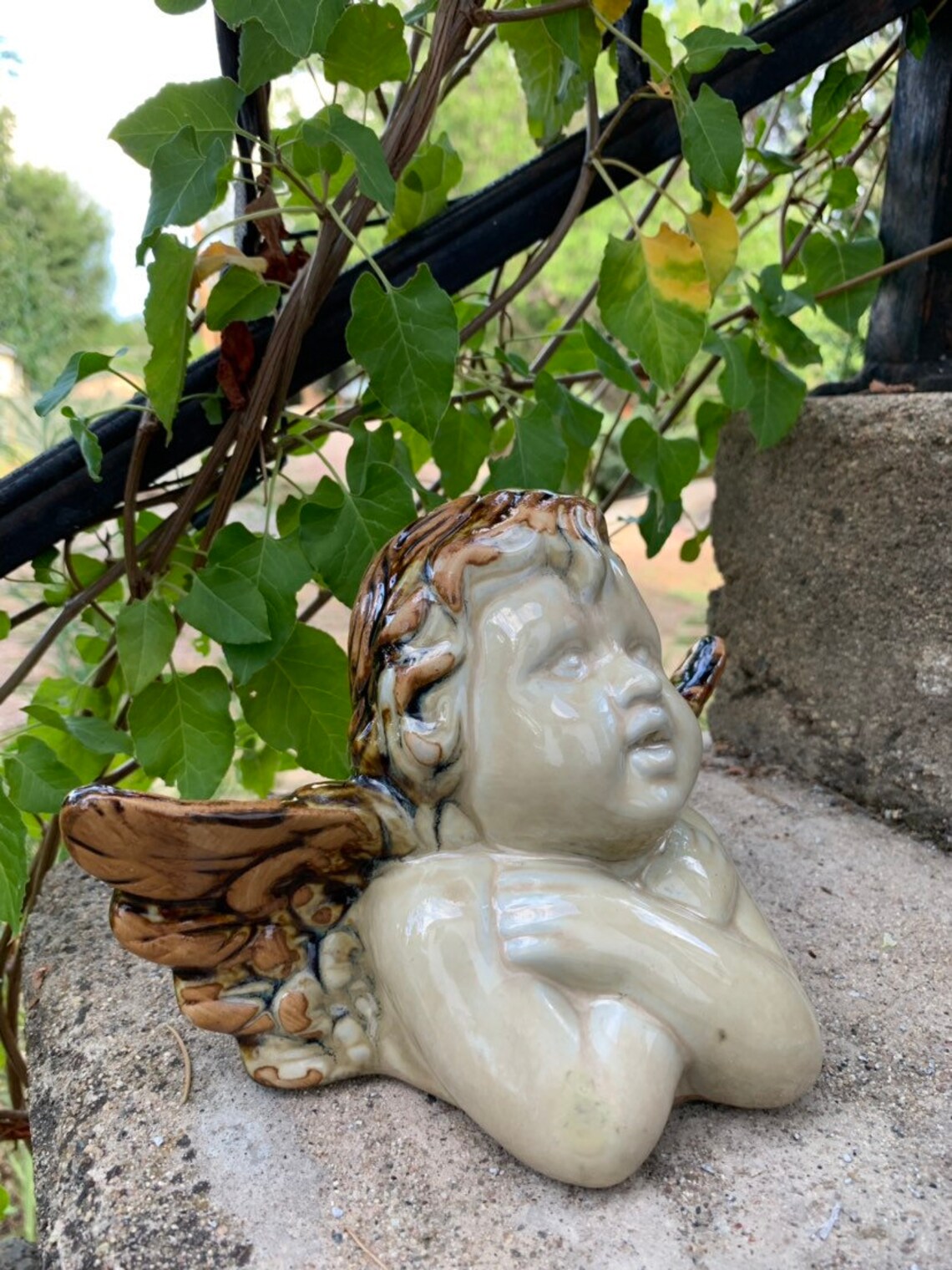 Sweet Vintage Heavy Ceramic Pottery Cherub Angel Garden Statue Etsy