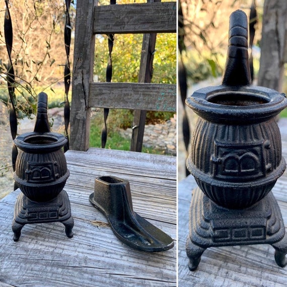 Vintage Cast Iron Miniature POT BELLY Stove and SHOE Cobbler Form