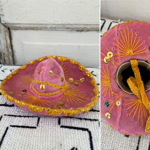 Vintage Mexican Mini Traditional Pink Sombrero Hat at 6&quot; x 5.25 x 2&quot; (inside portion is 1.75&quot; x 1.5&quot; across) ~ Mexican Folk Art ~ Doll Hat