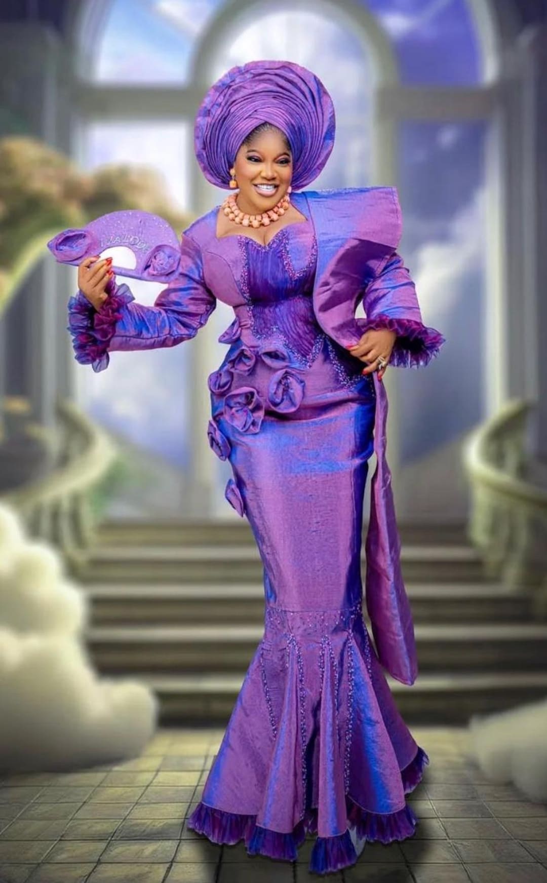 Purple Mikado Yoruba Outfit, Iro and Buba, Gele & Fan - Etsy