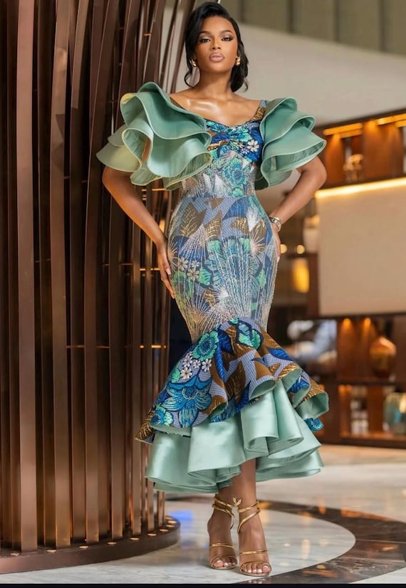 Handmade Ankara Dress, One-sleeve Pencil Dress, Peplum Waist - Etsy New  Zealand