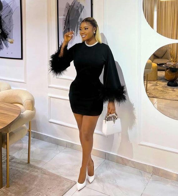 Feather Sleeve Mini Dress: Elegant Two-Piece Evening Outfit