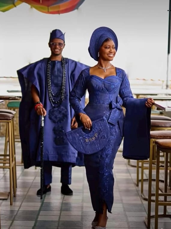 yoruba engagement dress for couples Royal Blue Wedding Outfit Do not bleach. Color:Suntan Nude/Silver engagement attire for couples dress robes Another Beautiful Day Yellow