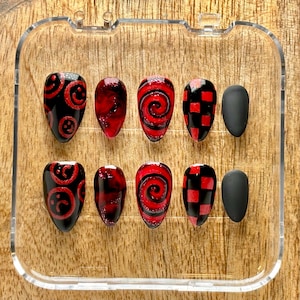 Red and Black Press on Nails