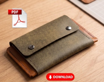 Leather Wallet Pattern, Card Holder Template, Minimalist Design (PDF Download)