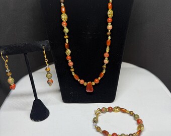 Red Jasper, Tigers Eye & Unakite Gemstone Jewelry Set