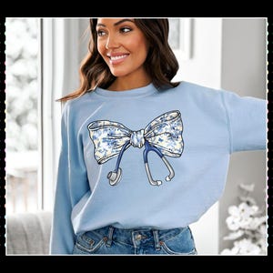 Nurse Toile Bow Sweatshirt, Stethoscope Bow Shirt, Nurse Coquette Shirt, Gift for Nurse, Healthcare Professionals Shirt, Nurse Appreciation