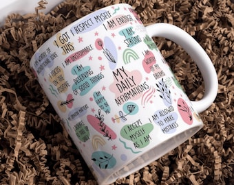 DIGITAL 11 Unze 15 Unze Meine tägliche Affirmation Becher, Sublimationsdesign PNG, bearbeitbare Tasse Affirmation, Becherverpackung Tägliche Inspiration Motivation Canva