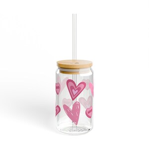 Cute Pink Heart Valentine Sipper Glass- 16 Oz