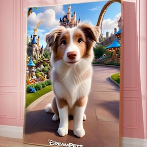 Aangepast op Disney geïnspireerd huisdierportret – Transformeer de foto van je hond in grappige tekenfilmkunst aan de muur. Een hartverwarmend digitaal cadeau voor dierenliefhebbers