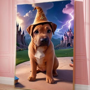 Custom Wizard Pet Portrait Personalized Dog or Cat Magic Art Fantasy Castle Digital Download Funny Pet Gift for Pet Lovers Pet Wall Decor