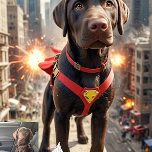 Custom Superhero Dog Portrait – Personalized Pet Cartoon Wall Art from Photo – Hero Dog Digital Art Print Gift for Pet Lovers