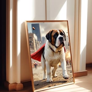 Personalisiertes Mini-Superhelden-Haustierporträt Epische digitale Wandkunst vom Foto Ihres Hundes, Aktionsgepackter Cartoon-Stil Geschenk individuelles Wohndekor