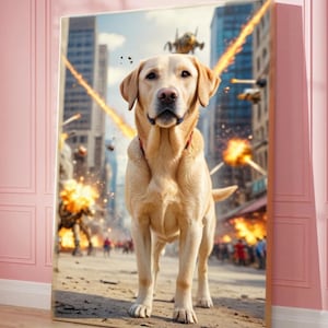 Retrato de animal de estimação de super-herói personalizado • Arte de cão de desenho animado de ação a partir de foto • Presente engraçado personalizado para animal de estimação • Decoração de parede digital épica