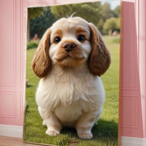 Custom Fluffy Pet Portrait on Grass Personalized Dog or Cat Art in Sunny Garden Cute Pet Illustration Cozy Home Decor Instant Download