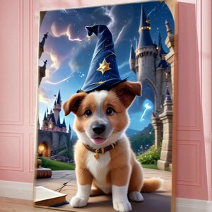 Custom Wizard Pet Portrait Magical Dog or Cat Artwork from Photo Fantasy Castle Digital Pet Art Personalized Pet Lover Gift Printable Poster