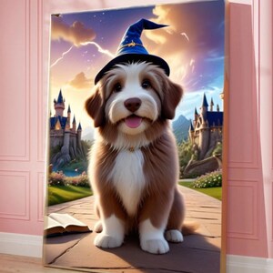 Custom Pet Wizard Portrait Magic Castle Digital Art Personalized Dog Print from Photo Unique Gift for Pet Lovers Downloadable Home Decor