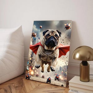 Benutzerdefinierte Superheld Haustier Porträt Epische digitale Wandkunst vom Foto Ihres Hundes, Aktionsgepackte Cartoon Stil Geschenk personalisierte Wohnkultur