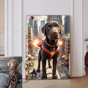 Custom Superhero Pet Portrait from Photo Personalized Dog or Cat Cartoon Art Digital Pet Superhero Wall Decor Fun Gift for Pet Lovers