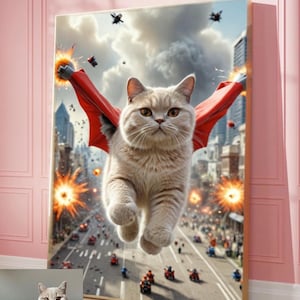 Benutzerdefinierte Superheld Haustier Porträt Hund oder Katze im Comic-Buch-Stil Aktion Cartoon Haustier Kunst Foto lustige Haustier Geschenk druckbare Wandkunst