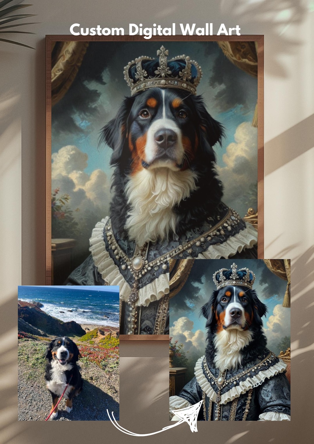 Custom Queen Pet Portrait Digital Wall Art of Your Dog as a Royal King ...