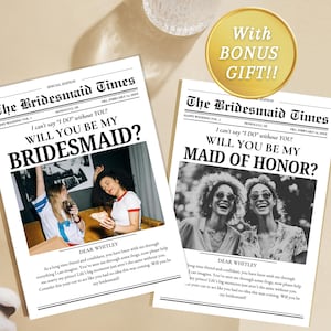 Pedido de casamento para madrinha de jornal, Cartão de pedido de casamento para madrinha, Pedido de casamento para madrinha de casamento, Cartão de informações para madrinha de casamento, Você será minha madrinha de casamento, Tamanho A V1