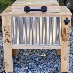 Handmade Wood Cooler Ice Chest, Rustic Outdoor Drink Station for Patio, Tailgates, Camping, BBQs, Rustic Gift for Him, Cedar Tin Ice Cooler