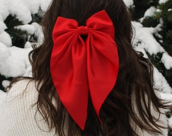 XL Long Tail Satin Hair Bows Any Color Large hair bow Hair bow clip Ribbon bow Ribbon hair bow Hair Bow for Pony Tail Satin Bows Hair