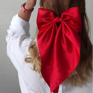 Women Big Red Bowknot Barrettes Clip, Long Tail Clip For Weddings, Ponytail Clip Hair Accessories, Satin Bow Hairpin, Satin Giant Hair Bow
