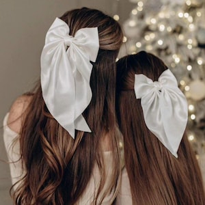 White Satin Coquette Large Hair Bows, Gifts for her, Hair Accessories, Mommy & Me Big Hair Bow, Bridesmaid Gift, Any Colour