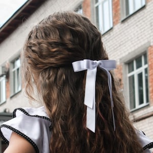 White Satin Long Tail Hair Bow: Bridal Bachelorette Accessory