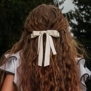 Ivory Satin Bow Hair Clip Flower Girl Hair Clip Cream Ribbon Bow First Communion Bow Long Tail Bow Princess Outfit Gift for Her Woman Hair