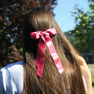 Pink Satin Sturdy Bow White Double Bow with Tail Slim Double Bow for Bride Bow for Wedding Party Bow with Barrette Bow with Hair Clip School
