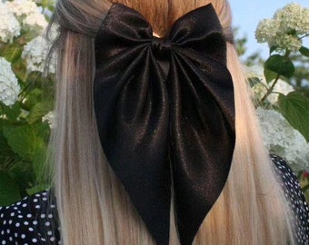 Black Big Satin Bow Large Hair Bow for Party Oversized Bow with Tail Giant Bow with Barrette Black Bow Hair Accessories for Girls Hen Party