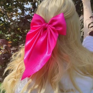 Pink Silk Hair Bow with Pointed Tail Light Weight Bow for Girl Medium Hair Bow Woman Gift  Pink Satin Single Layer Bow For Party