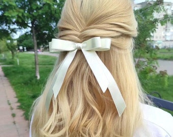 Classy Satin Tail Bow, Big Satin Twist Bow, Wedding Satin Bow, School Girl Bow, Toddler Bow, Wedding Bow