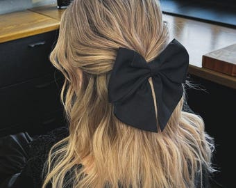 Black Satin Hair Bow for Women and Girls Large Satin Black Hair Bow Black Hair Bow Barrette Large Satin Hair Bow for Wedding