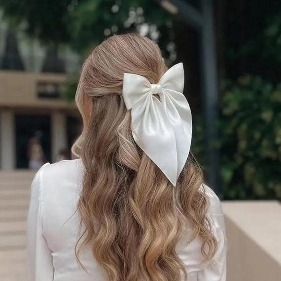 White Silk Hair Bow Classic Bridal Silk Bow – Gigi & Olive main image 3