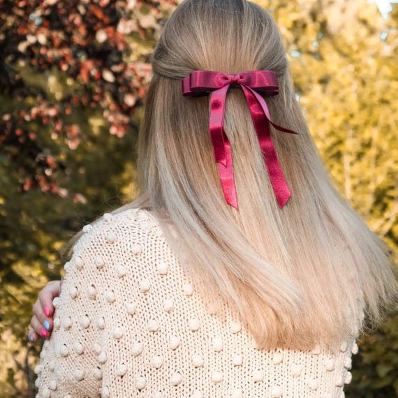 White Bow Hair Clip for Bride, Luxury Satin Ribbon, Barrette  display picture 3