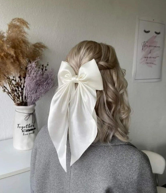 White Silk Bridal Bow Veil Bridal Hair Bow Alternative  display picture 2