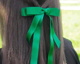 Emerald Satin Hair Bow Green Hair Bow Clip for Girl Hair Accessories Hair Ribbon for Girls Hair Clips Big Hair Bow Accessories for Girls