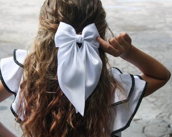 Antique White Satin Bow Hair Clip - Girls Satin Bow - Satin Flower Girl Bow - Winter White Wedding Hair Bow - Easter Hair Bow
