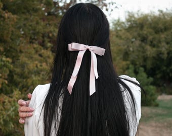 Ivory Satin Hair Bow Long Tail French Barrette, Bridal Hair Accessory Finaltouch Hair Bow Simple Hair Bow Wedding Hair Accessories