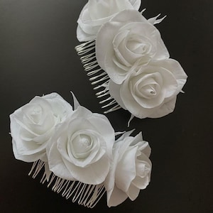 Boho Bridal White Rose Hair Comb, Real Flower Wedding Accessories, Classic Minimalist Floral Comb Gold Silver, Romantic Bride Updo HairPiece