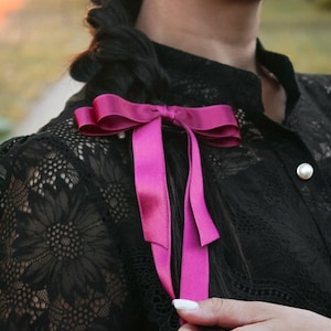 Burgundy Hair Bow, Pink Satin Hair Bow, Long tail bow barrette, coquette bow clip, women hair accessories, birthday gift for girl