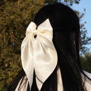 Elegant WHITE Satin Hair Bow Barrette Perfect for Bride To Be Double Long Tail Bow Clip Wedding Hair Ribbon Bow Clip Bridal events Gift