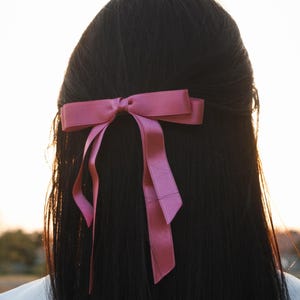 Long Tail Satin Bow: Dark Pink Bridal Hair Accessory